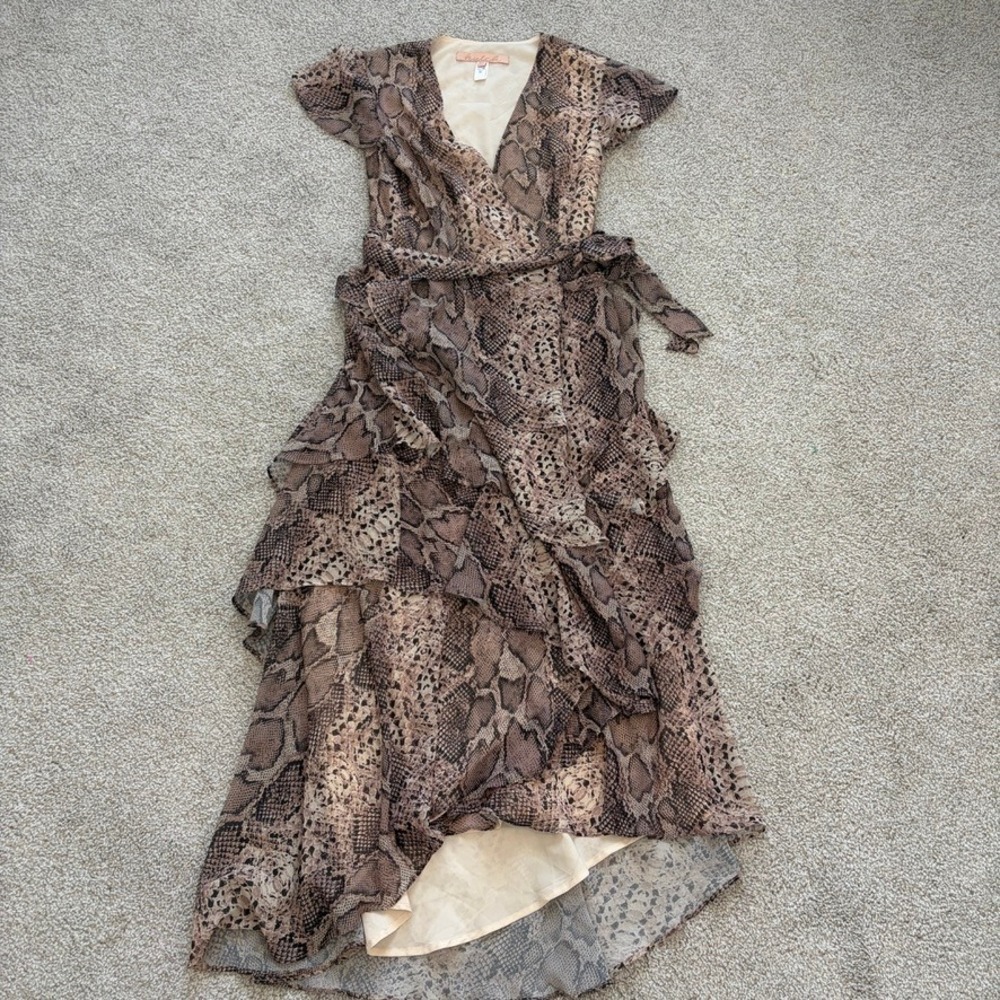 Hutch Anthropologie Snakeskin Print Wrap Delilah Dress Womens XS Petite Ruffle